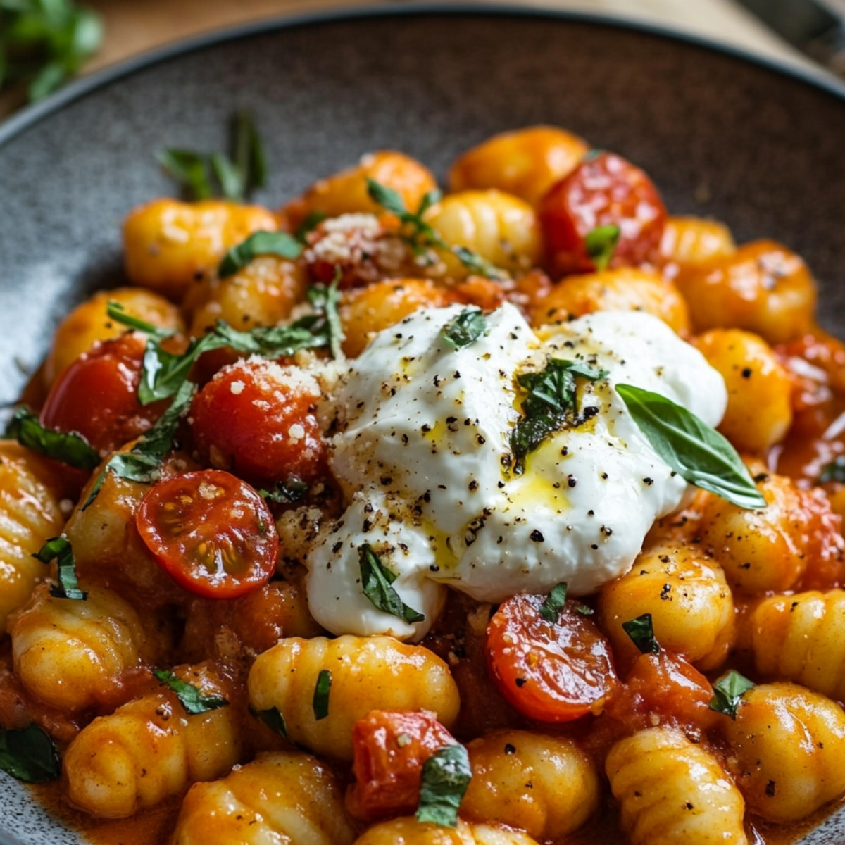 30-Minute Creamy Tomato Gnocchi with Burrata