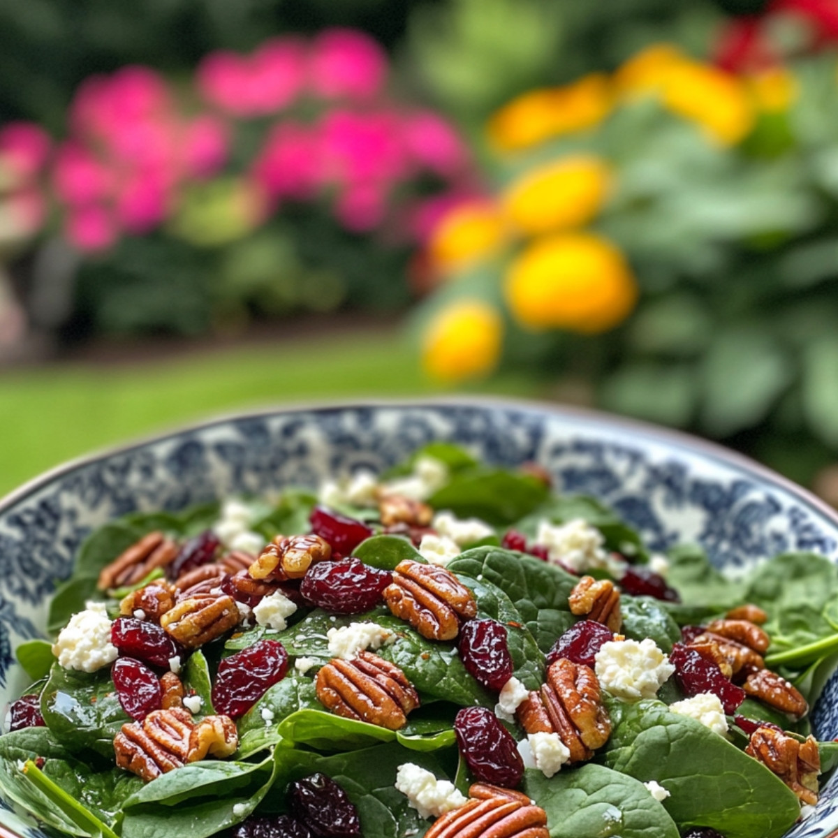 Baby Spinach Salad with Candied Pecans and Dried Cranberries