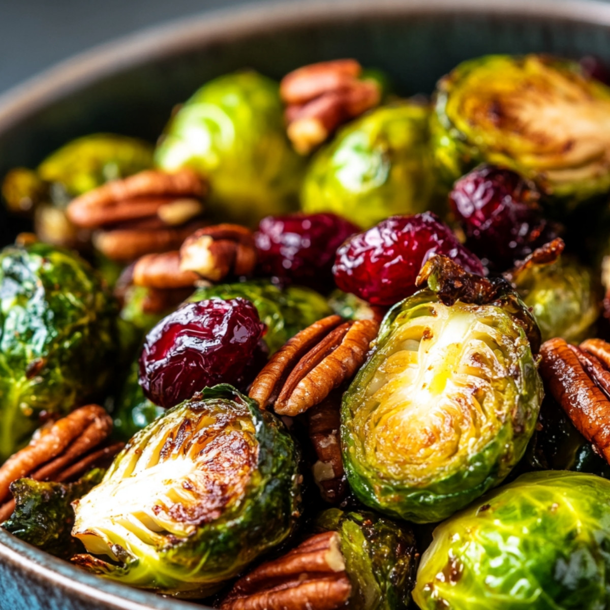 Balsamic Roasted Brussels Sprouts with Cranberries and Pecans