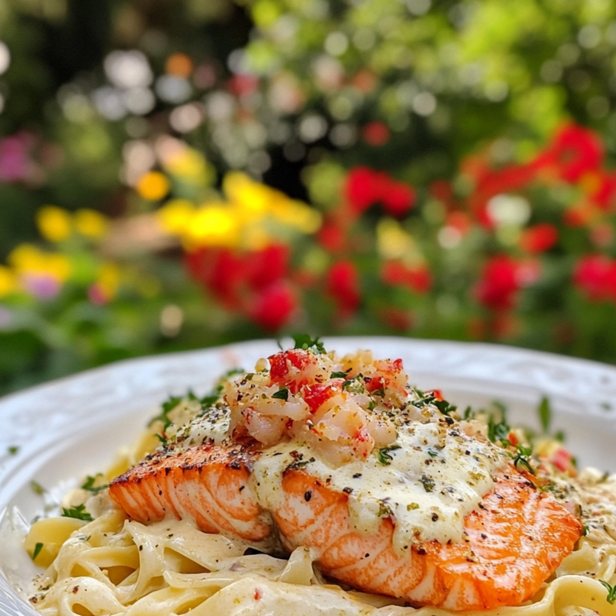 Cajun Lobster Crab Salmon Alfredo