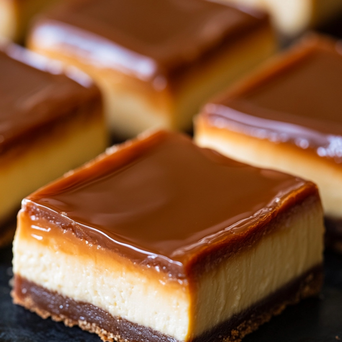 Recipe title: Decadent Caramel Cheesecake Bars