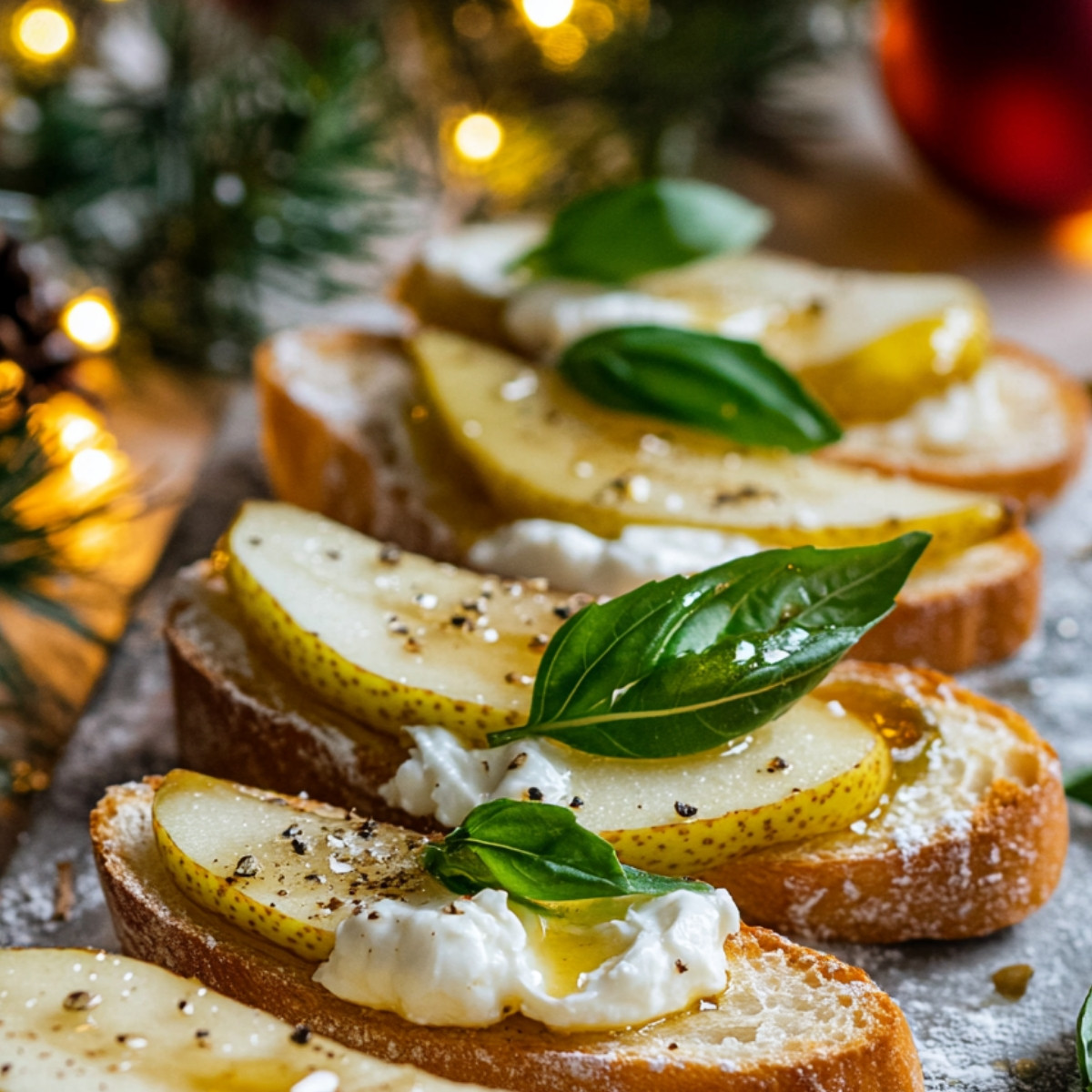 Pear and Burrata Crostini