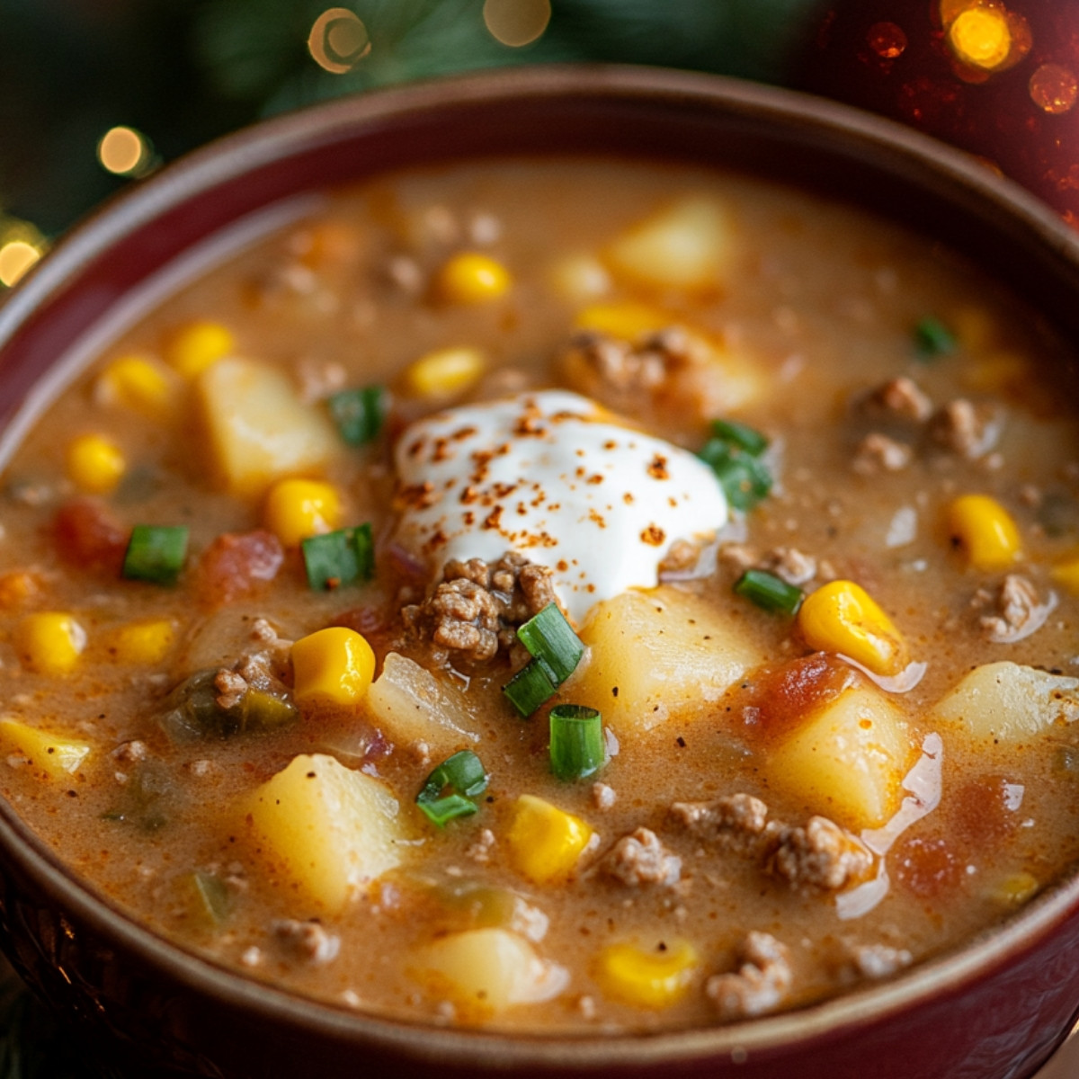 Slow Cooker Cheesy Burger Flavored Soup