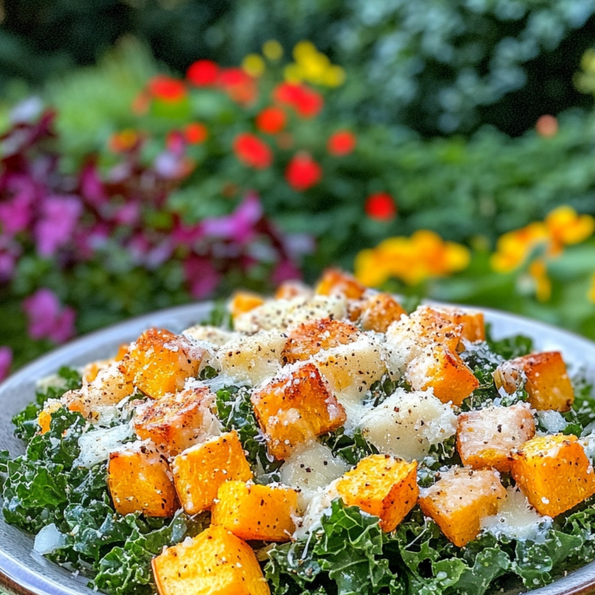 Autumn Caesar Salad with Roasted Squash Croutons