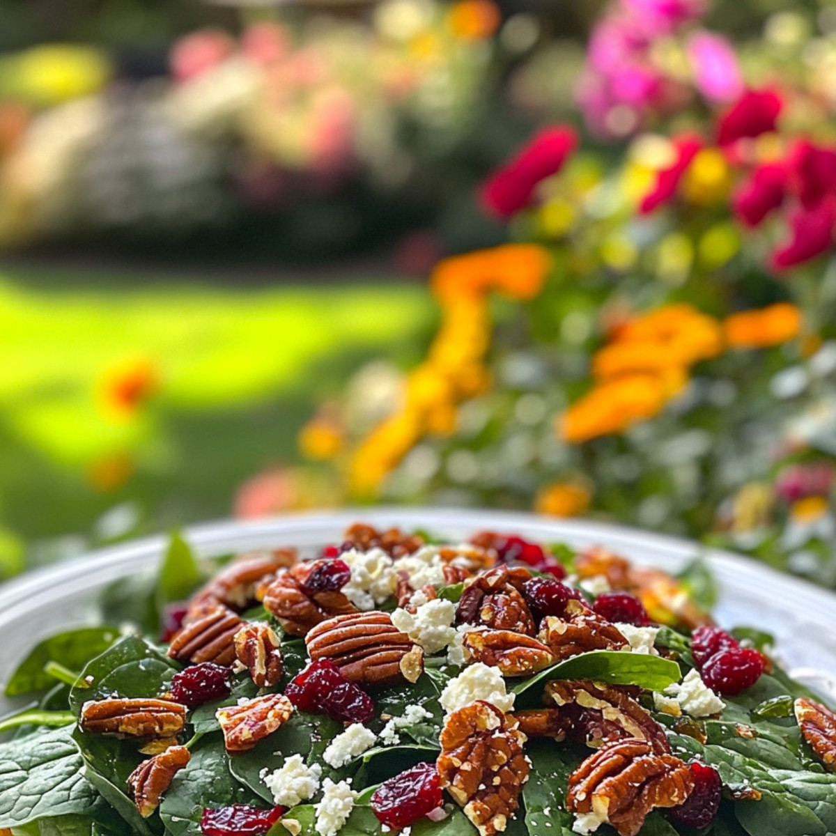 Baby Spinach Salad with Candied Pecans and Dried Cranberries