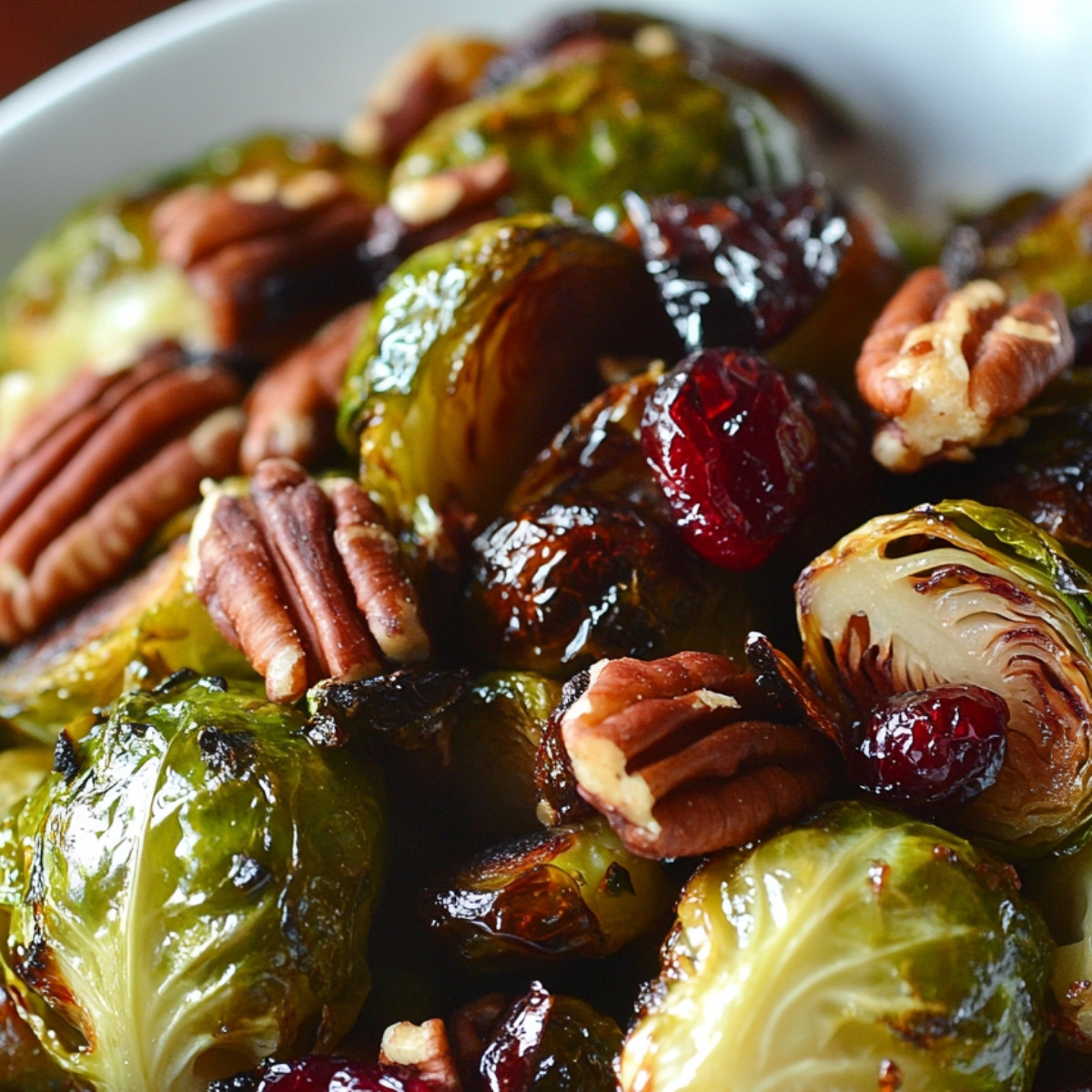 Balsamic Roasted Brussels Sprouts with Cranberries and Pecans