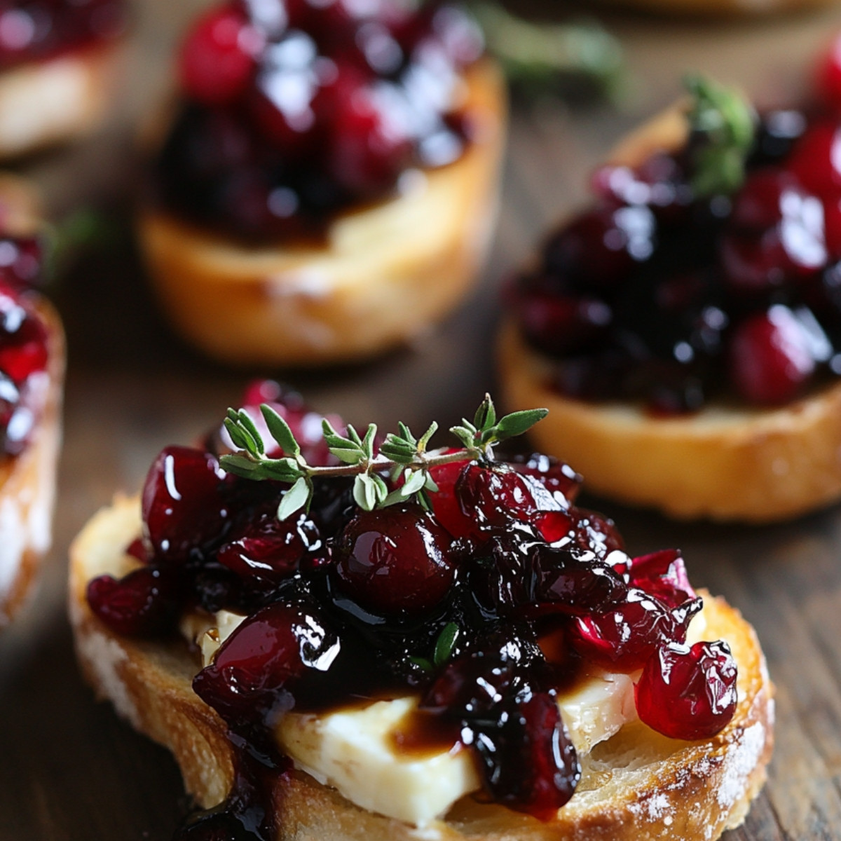 Crispy Crostini with Balsamic Roasted Cranberries and Brie