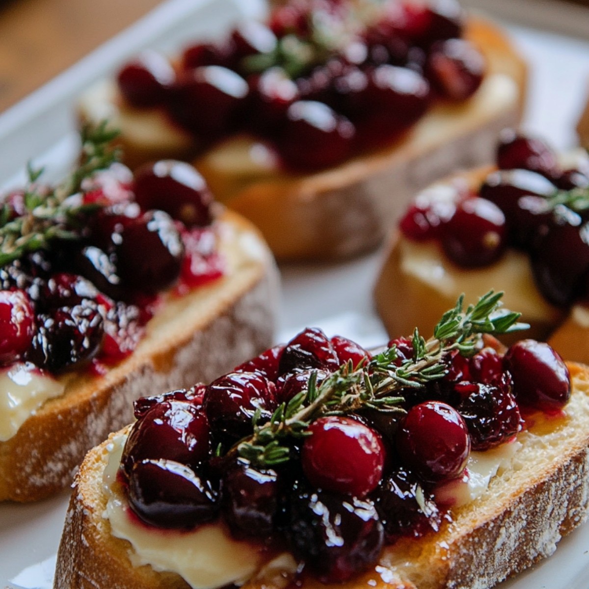 Crispy Crostini with Balsamic Roasted Cranberries and Creamy Brie