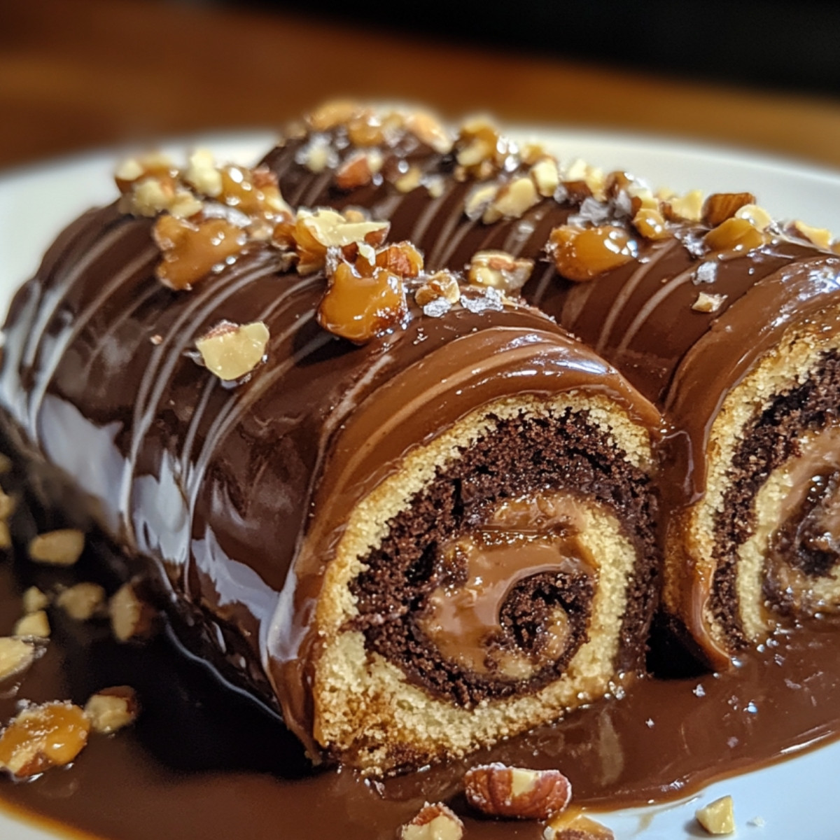 Gooey Chocolate Hazelnut Caramel Cake Roll