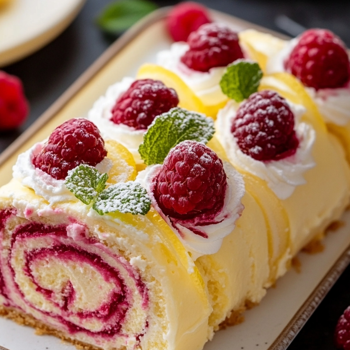 Lemon Raspberry Swirl Cheesecake Roll