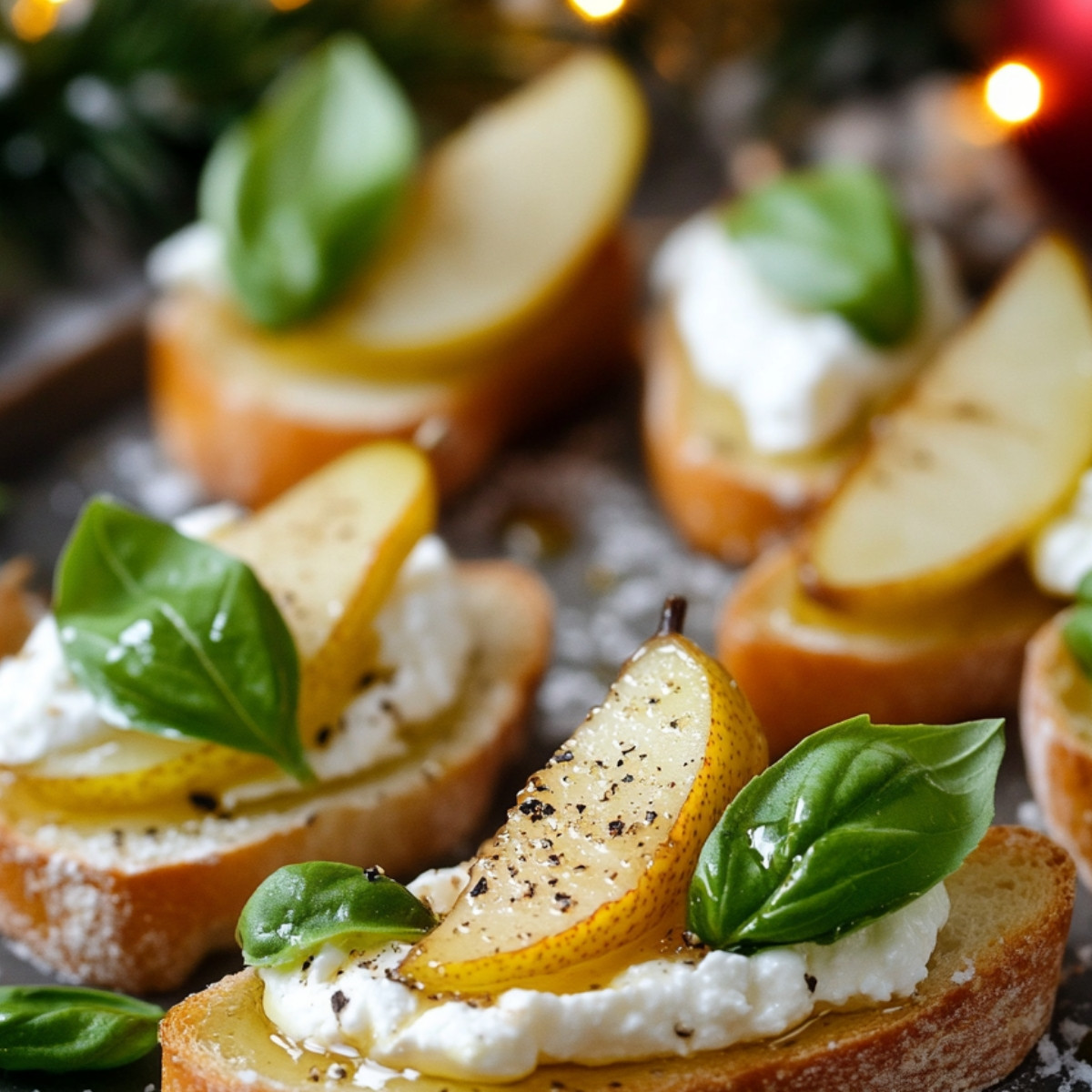 Pear and Burrata Crostini