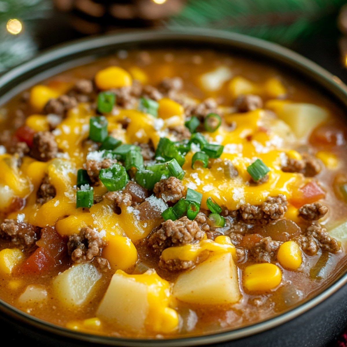 Slow Cooker Cheesy Burger Flavored Soup