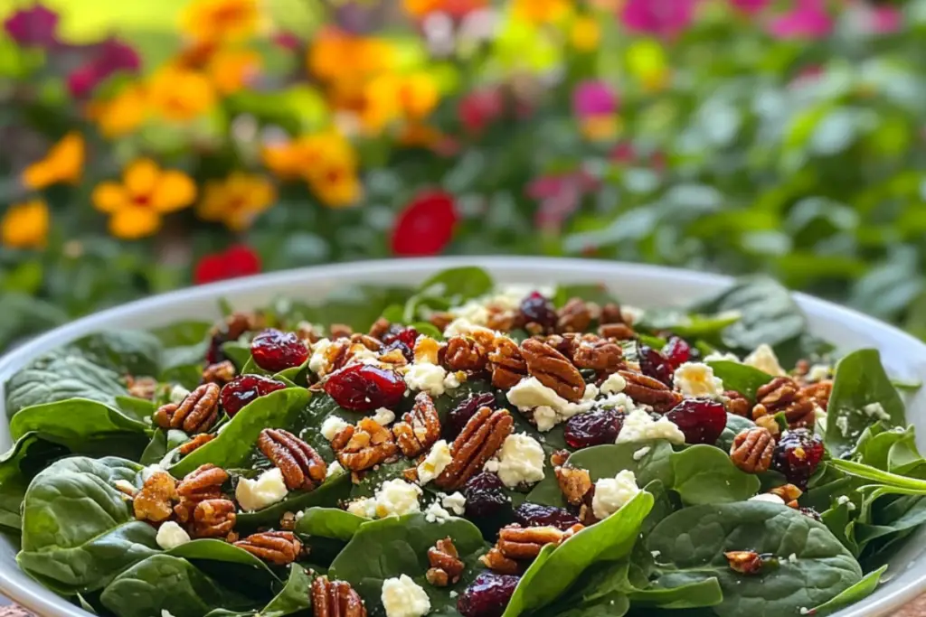 Baby Spinach Salad with Candied Pecans and Dried Cranberries