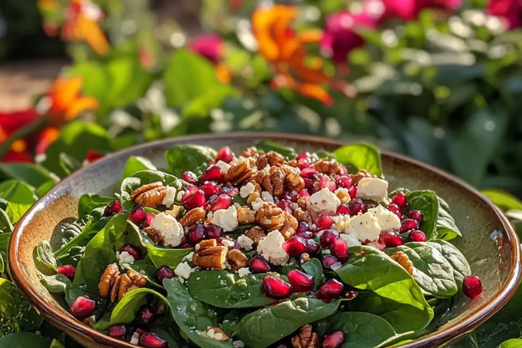 Spinach Salad with Pomegranate Cranberry Dressing