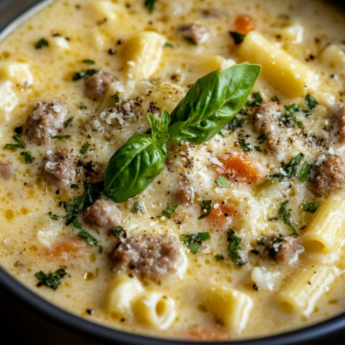 Cozy Creamy Parmesan Italian Sausage Ditalini Soup