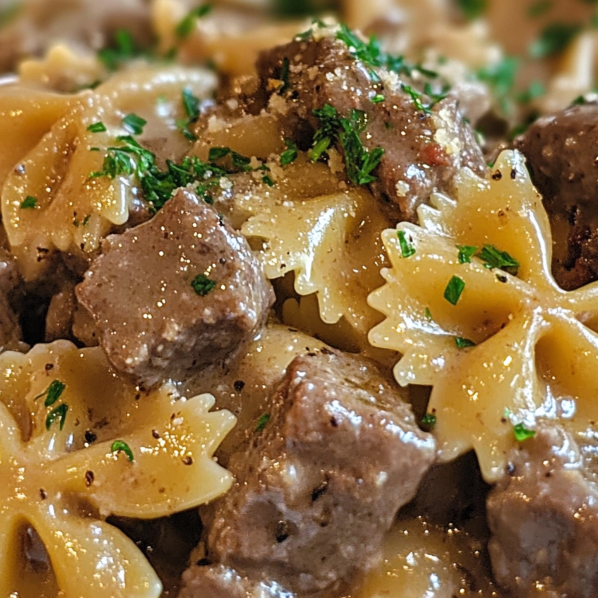 Creamy Beef and Bowtie Pasta