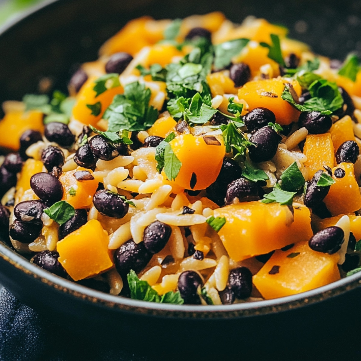 Creamy Butternut Squash Black Bean Orzo