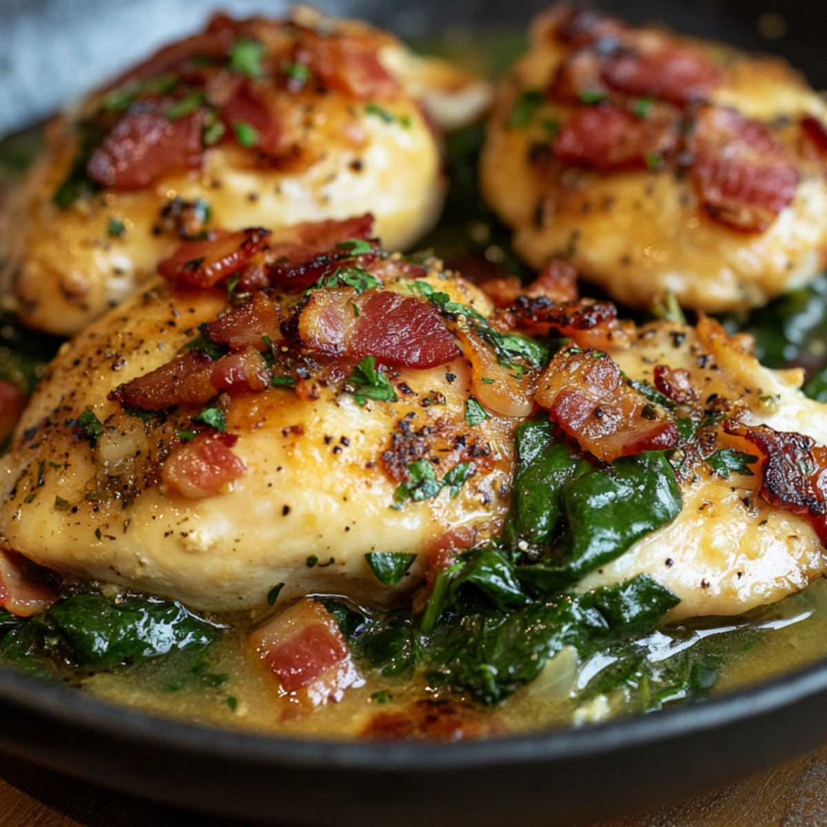 Smothered Chicken with Spinach and Bacon