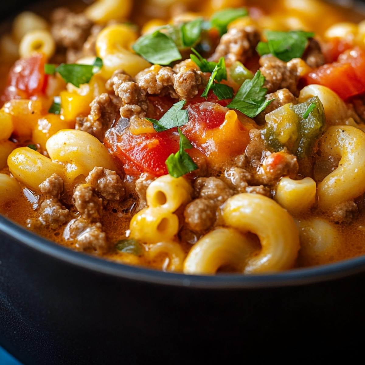 One Pot Macaroni Cheeseburger Soup