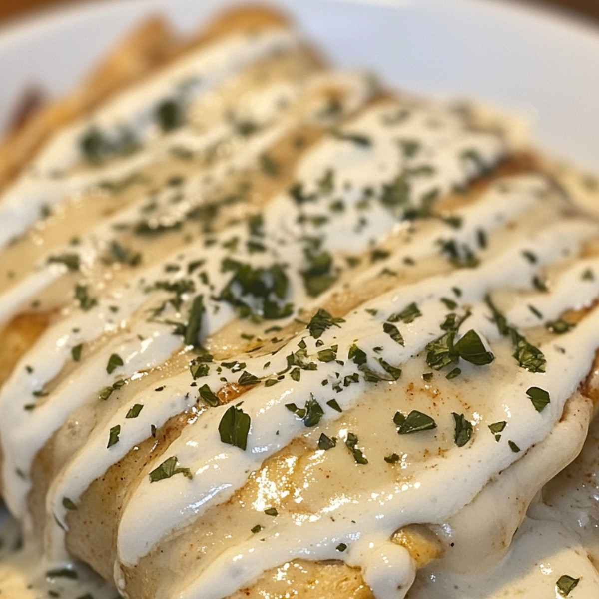 Chicken Enchiladas with Sour Cream White Sauce