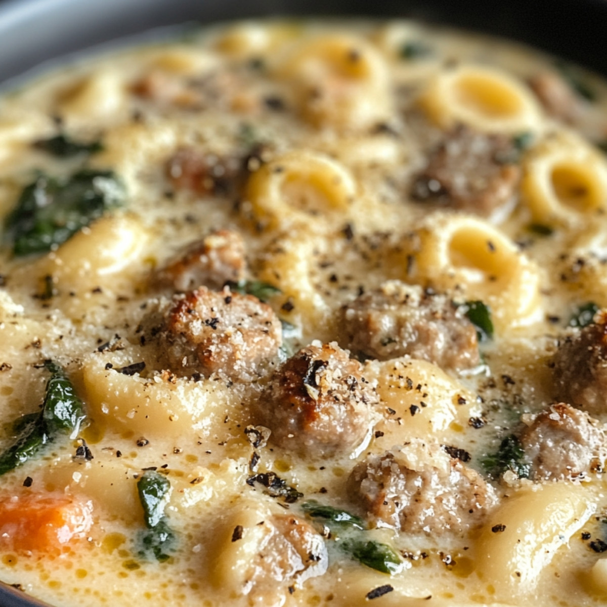 Cozy Creamy Parmesan Italian Sausage Ditalini Soup