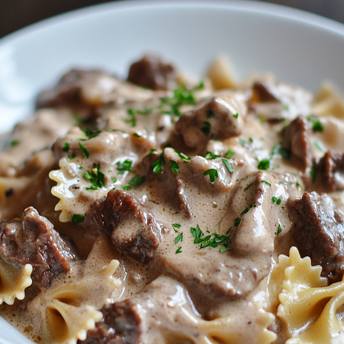 Creamy Beef and Bowtie Pasta