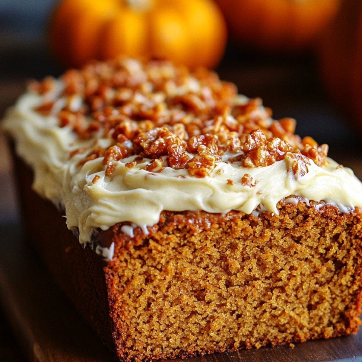 Moist Pumpkin Bread with Cream Cheese Frosting