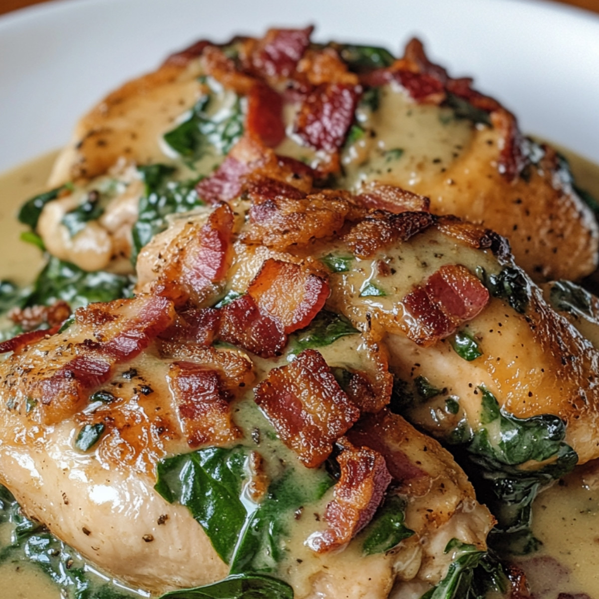 Smothered Chicken with Spinach and Bacon