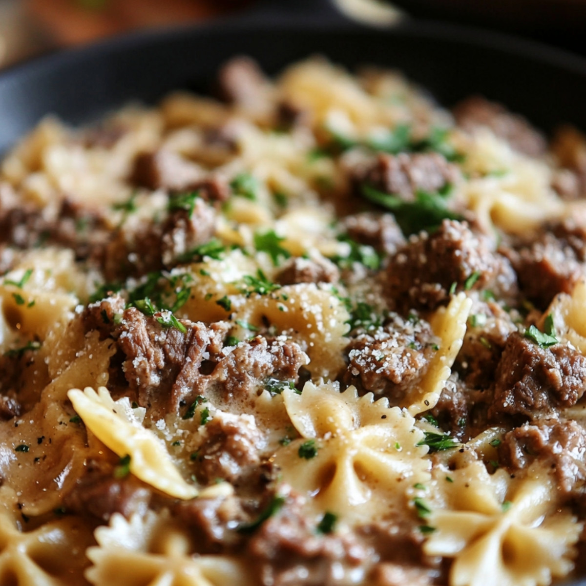 Creamy Beef and Bowtie Pasta