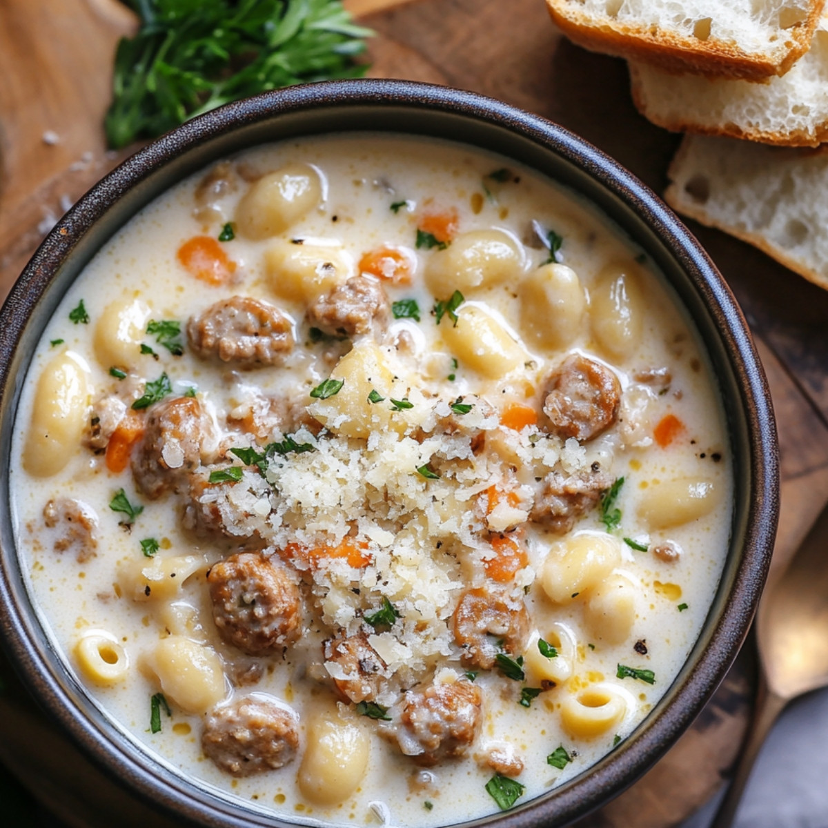 Creamy Parmesan Sausage Ditalini Soup