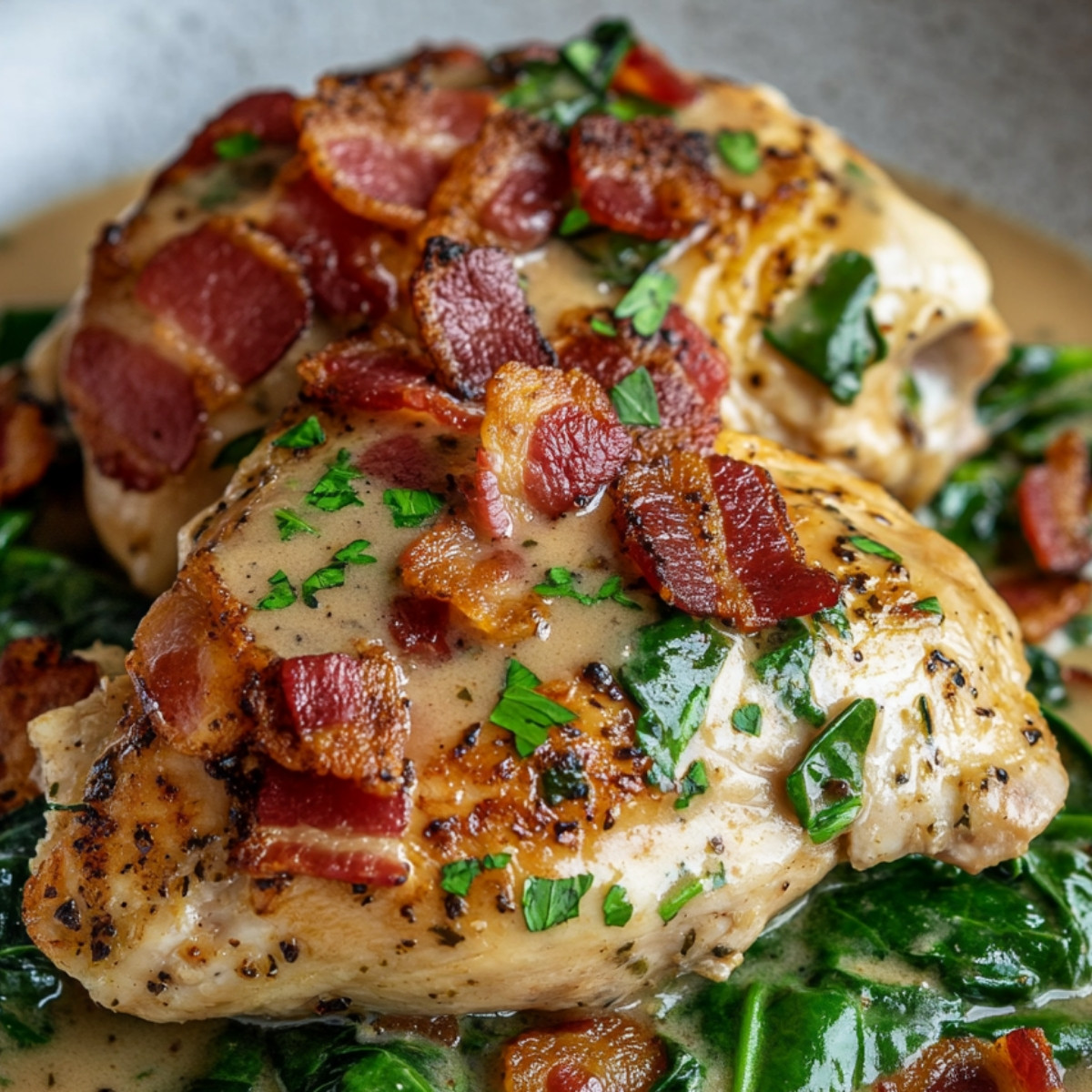 Smothered Chicken with Spinach and Bacon