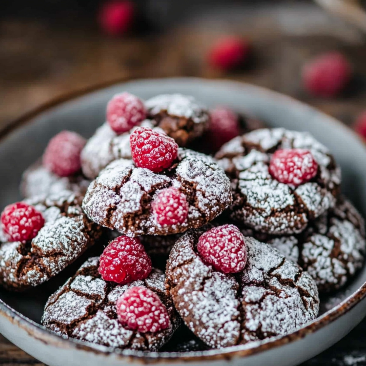 Chocolate Raspberry Crinkle Cookies