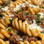 Beef and Rotini Garlic Parmesan Sauce