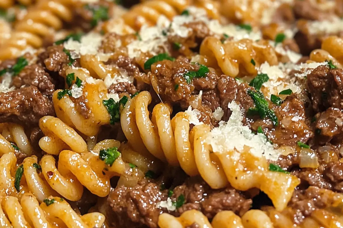 Beef and Rotini Garlic Parmesan Sauce