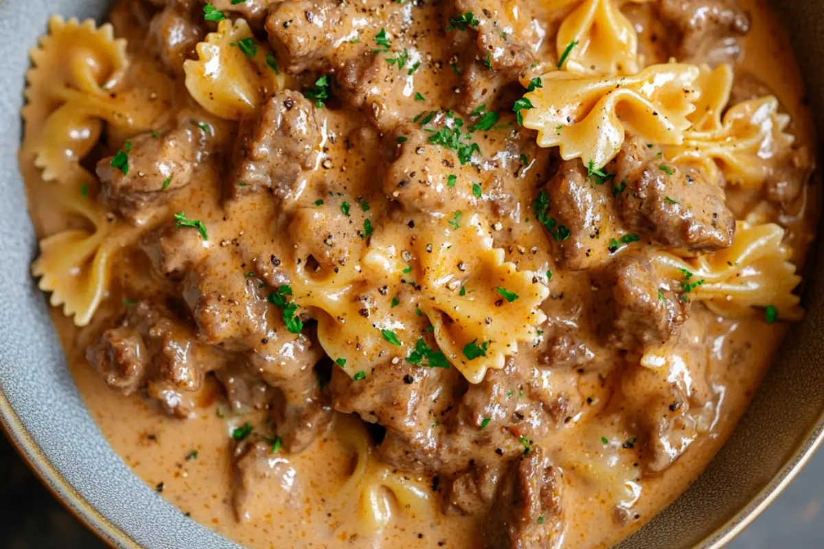 Creamy Beef and Bowtie Pasta