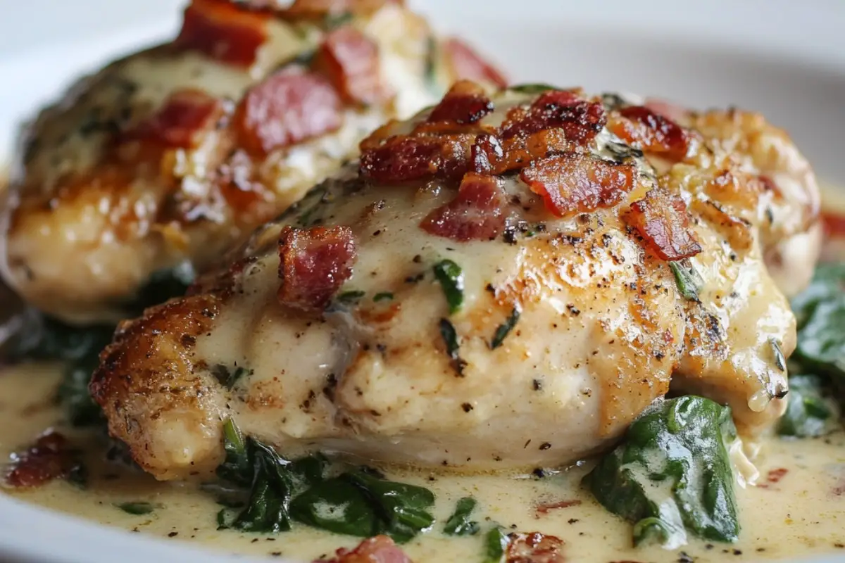 Smothered Chicken with Spinach and Bacon