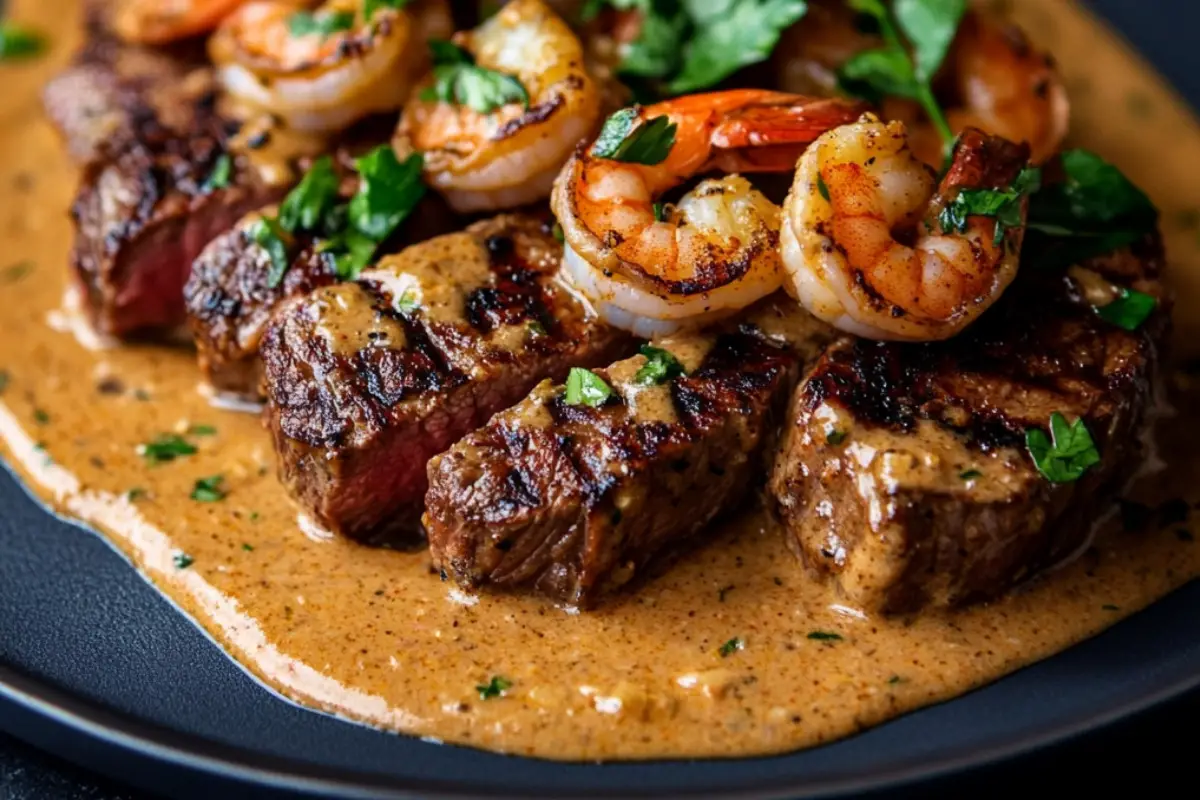 Steak with Cajun Shrimp Sauce