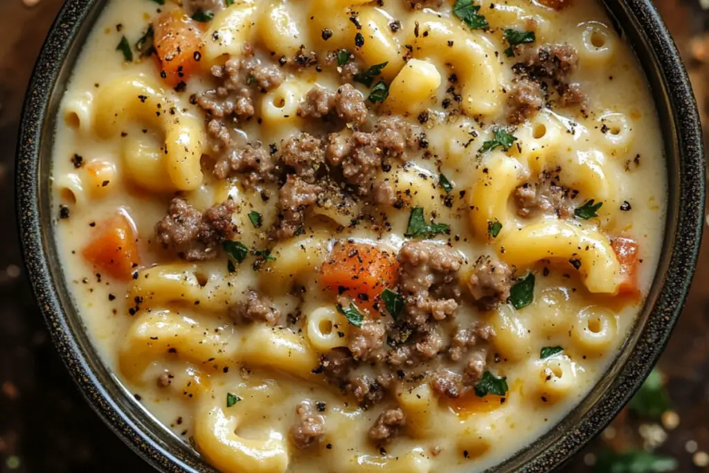 One Pot Macaroni Cheeseburger Soup