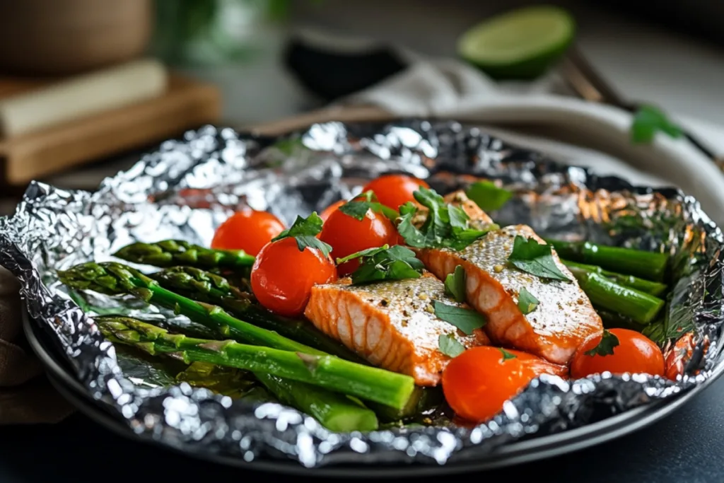 Baked Salmon Asparagus Foil Packs