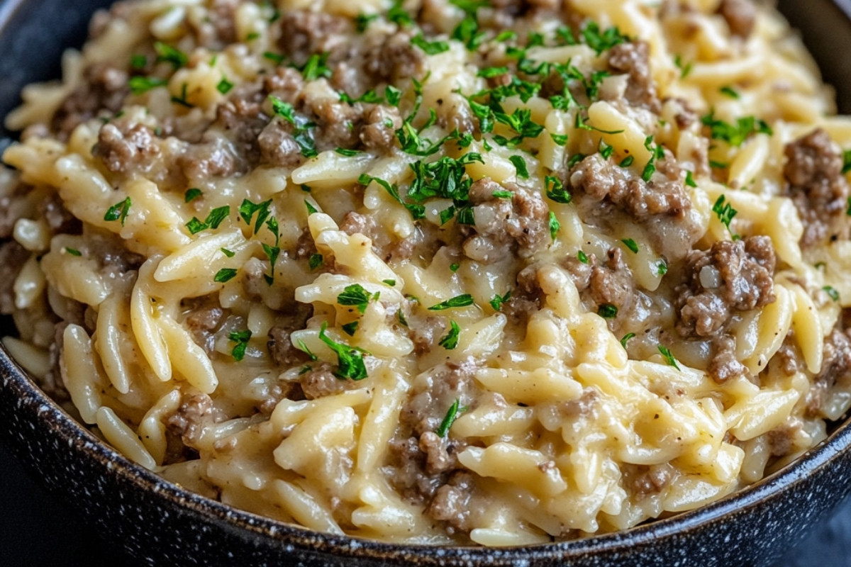 Creamy Ground Beef Orzo