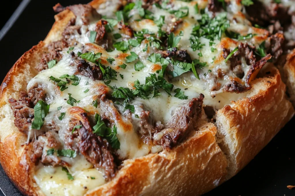 French Garlic Philly Cheesesteak Bread