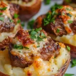 Hearty Steak Bites on Loaded Baked Potatoes