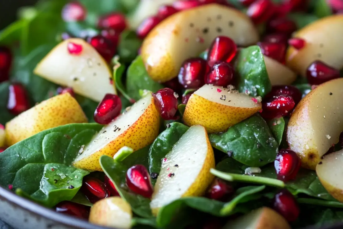 Pear Pomegranate Spinach Salad