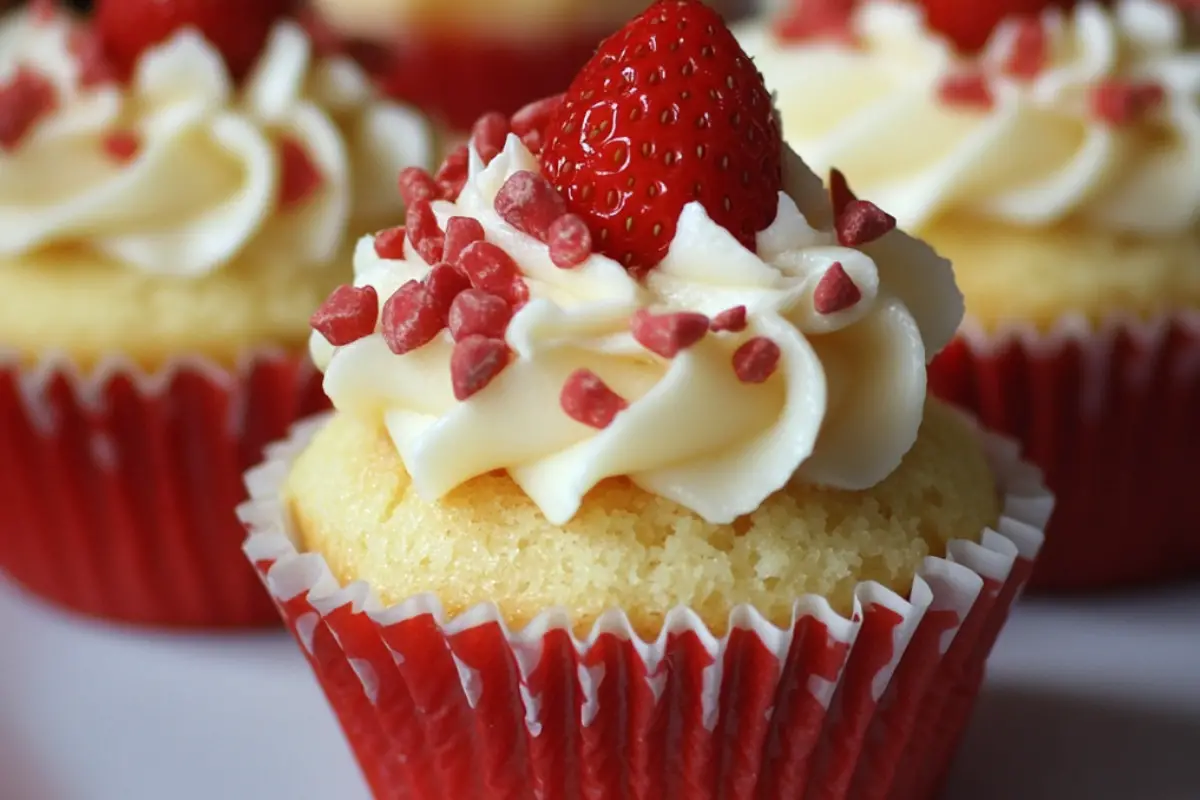 White Chocolate Strawberry Cupcakes