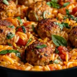 One Pan Chicken Meatballs with Orzo