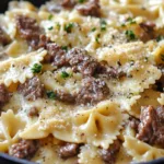 Cheesy Beef and Bowtie Pasta in Garlic Butter