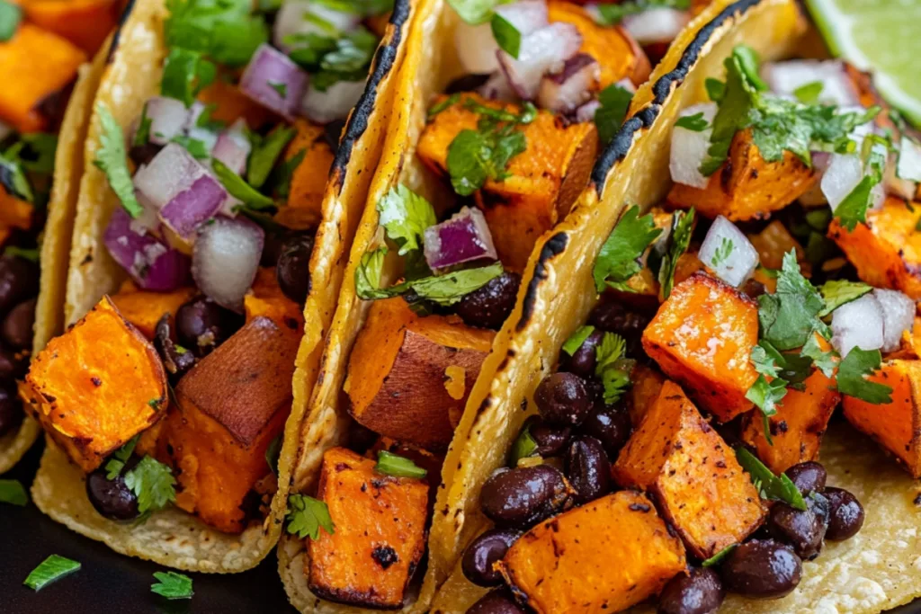 Honey Lime Roasted Sweet Potato Black Bean Tacos